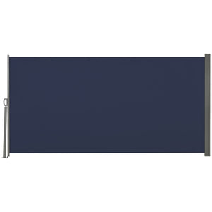 Side-folding and retractable outdoor awning, UV and wind resistant, dark blue
