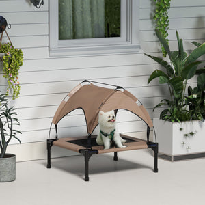 Elevated cooling dog bed with washable breathable mesh canopy