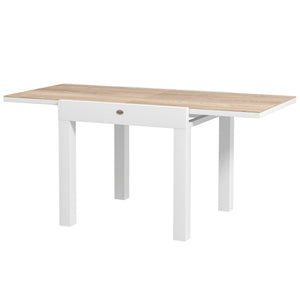 Extendable Patio Dining Table, Aluminum Frame Outdoor Patio Table with Faux Wood Top for Garden Backyard, Natural Wood