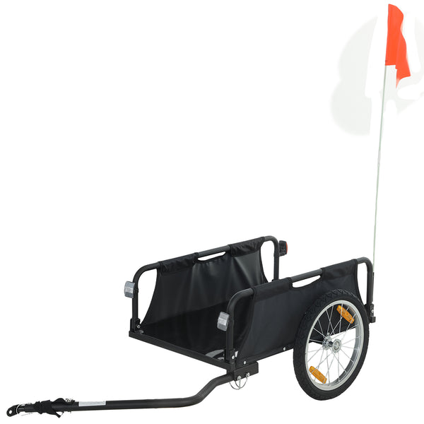 Bicycle cargo trailer with 16" quick release pneumatic wheels, red flag