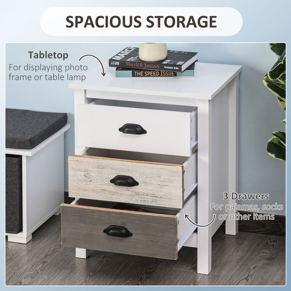 Side table with 3 drawers, white