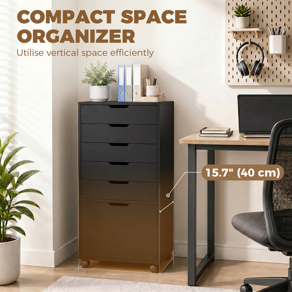 6-drawer mobile filing cabinet, black