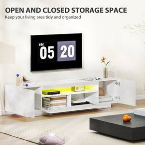 TV Stand with RGB LED Lighting for 65-85 inch TV, Glossy White