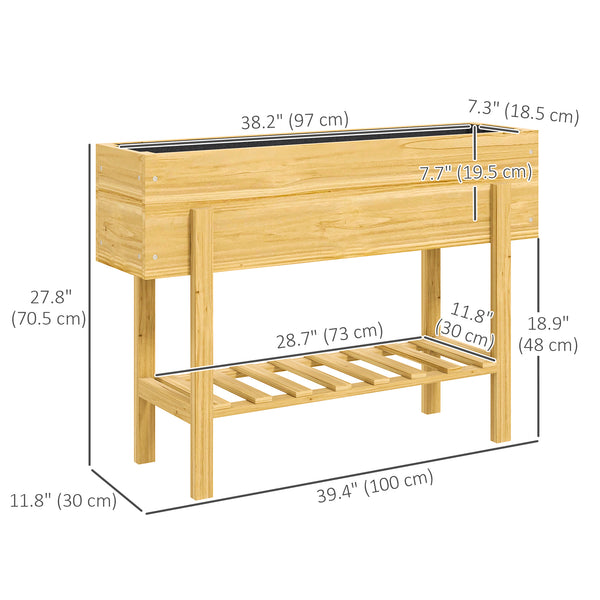 Raised Bed with Storage Shelf, Garden Patio Covering, Natural Wood