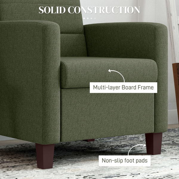Fabric armchair with seat cushion and non-slip glides, dark green