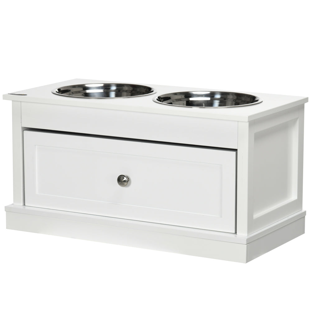 Raised Dog Bowls with Storage Drawer for Large Dogs, White