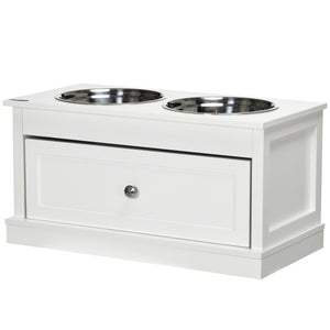 Raised Dog Bowls with Storage Drawer for Large Dogs, White