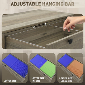 2-drawer filing cabinet, lockable with adjustable hanging bar for A4 documents, weathered grey oak