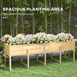 Raised wooden garden bed with legs, liner and drainage holes, 225.5 cm x 55 cm x 79 cm