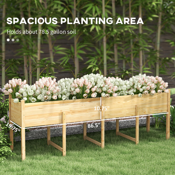 Raised wooden garden bed with legs, liner and drainage holes, 225.5 cm x 55 cm x 79 cm