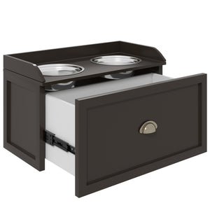 Raised Dog Bowls with Storage, 2 Stainless Steel Bowls, Coffee Color