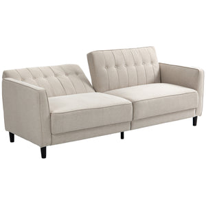 Convertible sofa bed in tufted fabric with adjustable backrest, beige