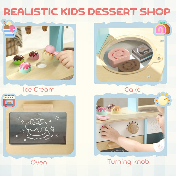 Children's wooden ice cream shop with pretend food and oven, ages 3 and up.