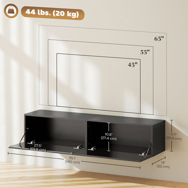 Wall-mounted TV stand with storage for TVs up to 65 inches, black