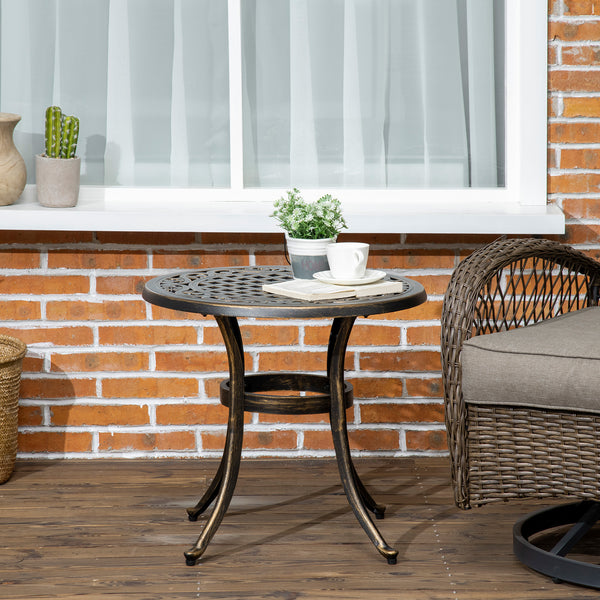 Round outdoor side table, bronze color