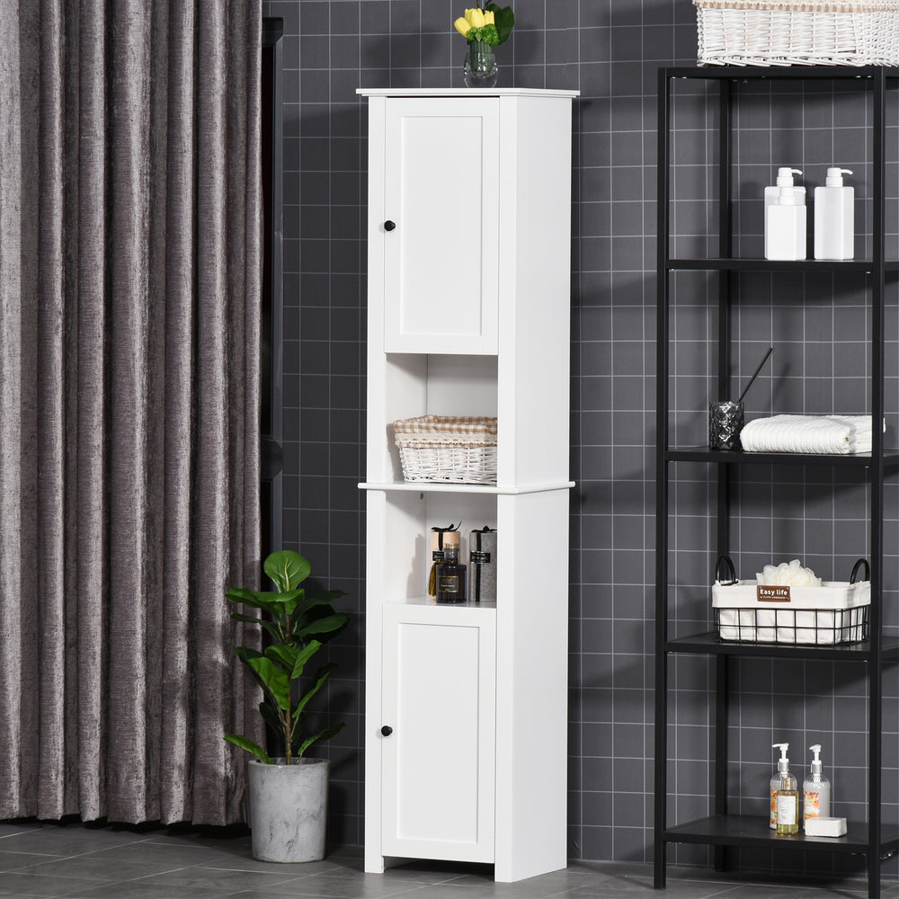 Tall Medicine Cabinet with Shelves and 2 Cupboards, Bathroom Organizer, White