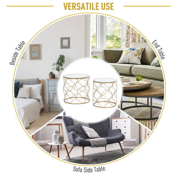 Set of 2 nesting coffee tables in gold tempered glass