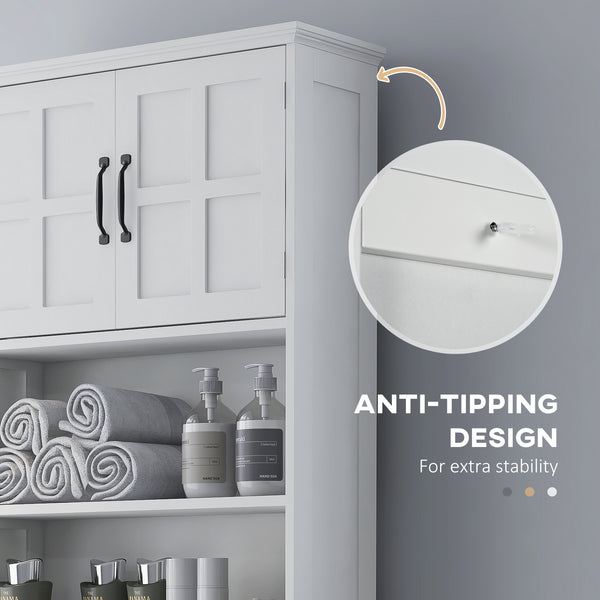 Meuble de rangement moderne avec étagères ouvertes et armoire à double porte, blanc