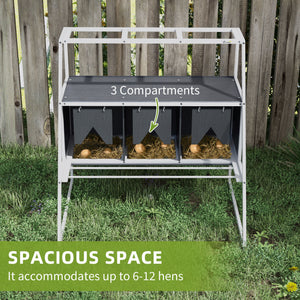 3 Compartments Nesting Boxes for Chickens with Privacy Curtains, Standing Perches, Up to 6-12 Hens