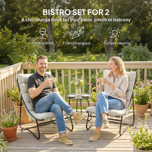 3-Piece Outdoor Bistro Set, Round Table and Chairs for 2 with Seat and Cushions, Light Grey