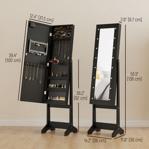 HOMCOM Freestanding Armoire Jewelry Cabinet Lighted Mirror Angle Adjustable 16 LED Lights Black |