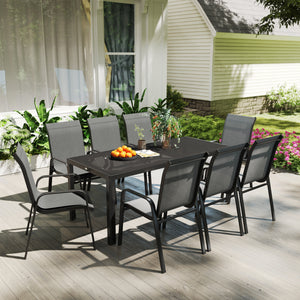 9-Piece Dining Set with Stacking Chairs and Glass Top, Grey