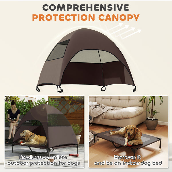 Raised Dog Bed with Canopy, Steel Frame, and Washable Mesh, Coffee Color