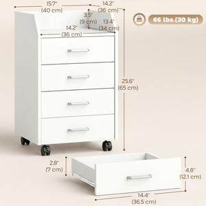 4-drawer mobile file cabinet with casters and brakes – White