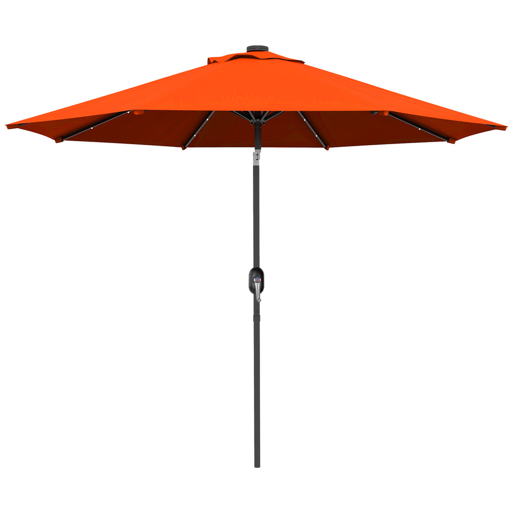 2.7m Outdoor Solar Patio Umbrella with 24 LEDs and Tiltable Canopy, Orange