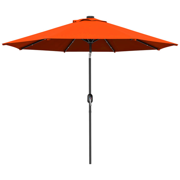 2.7m Outdoor Solar Patio Umbrella with 24 LEDs and Tiltable Canopy, Orange