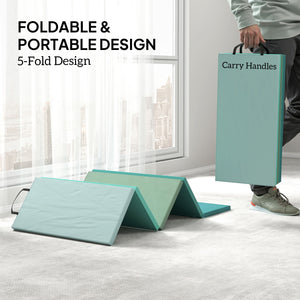1.8m Folding Gymnastics Mat with Carry Handles, Mixed Green