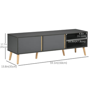 TV stand for TVs up to 55 inches, with shelves and cable management, dark grey