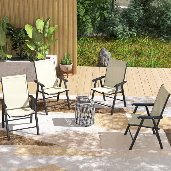 Set of 4 comfortable outdoor folding chairs with armrests, beige