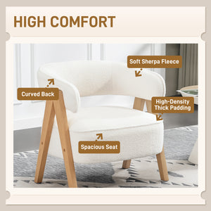 Sherpa Fleece Accent Chair with Solid Wood Legs, White