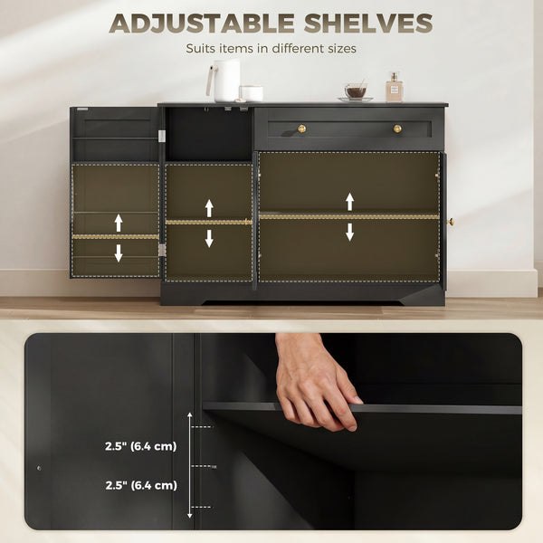 Farmhouse Coffee Bar Cabinet with Doors, Adjustable Shelves, Drawer, Sliding Barn Doors, Black