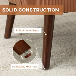 Modern upholstered accent chair with solid wood legs, orange