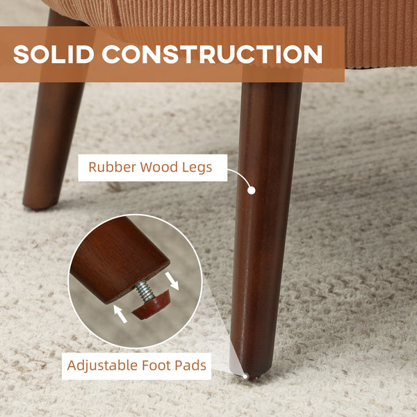 Modern upholstered accent chair with solid wood legs, orange