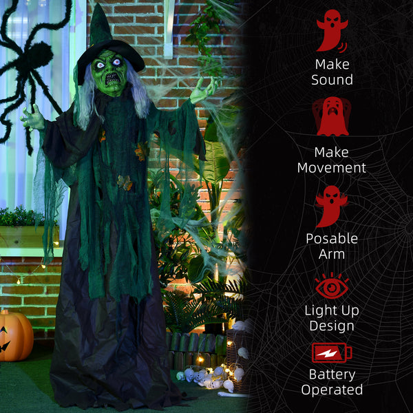 6ft Life Size Halloween Decoration, Animated Witch with Sound and Motion Activated, Light-Up Eyes, Spooky Sound