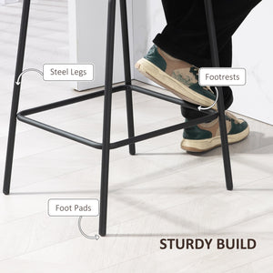 Set of 2 padded bar stools with steel legs, black