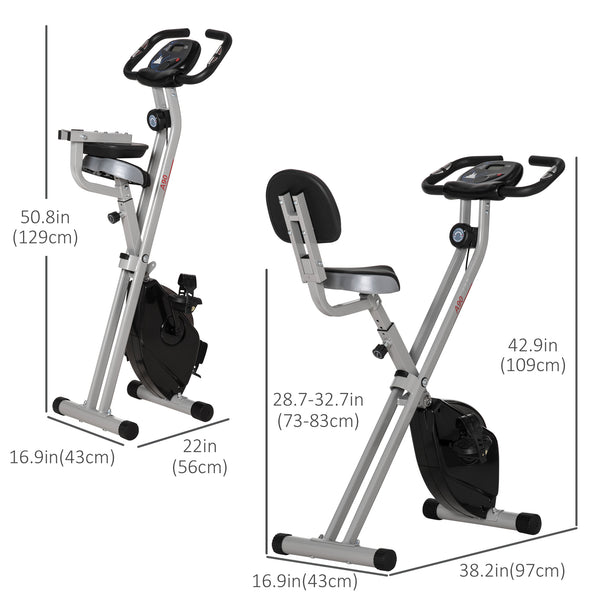 Folding exercise bike with 8 magnetic resistance levels, black and gray