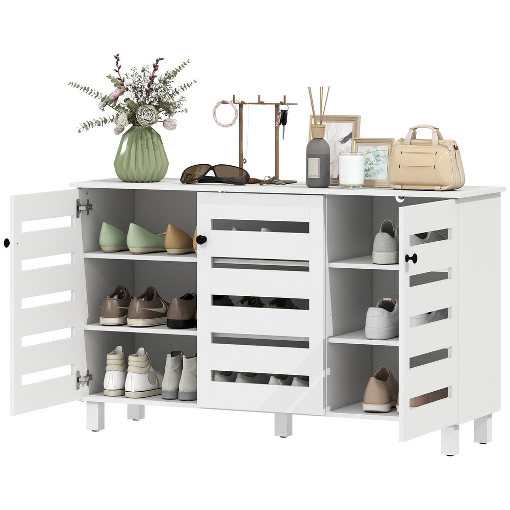 Shoe cabinet with 2 cupboards and adjustable shelves for 15 pairs, white