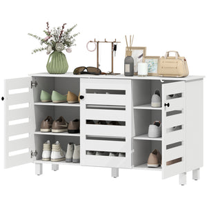 Shoe cabinet with 2 cupboards and adjustable shelves for 15 pairs, white