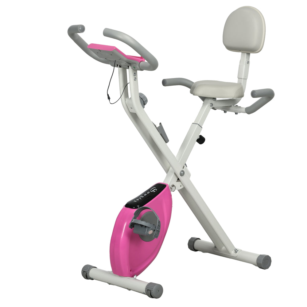 Folding Exercise Bike with 8-Level Silent Magnetic Resistance, Pink
