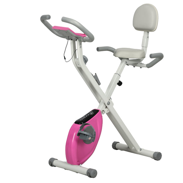 Folding Exercise Bike with 8-Level Silent Magnetic Resistance, Pink
