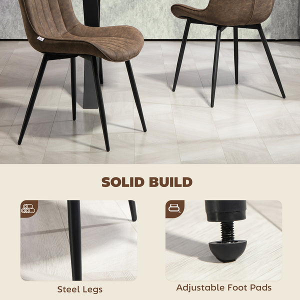 Set of 4 dining chairs, upholstered in faux leather with steel backrest and legs, brown