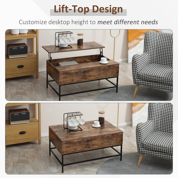 Rustic Brown Lift-Up Coffee Table for Living Room