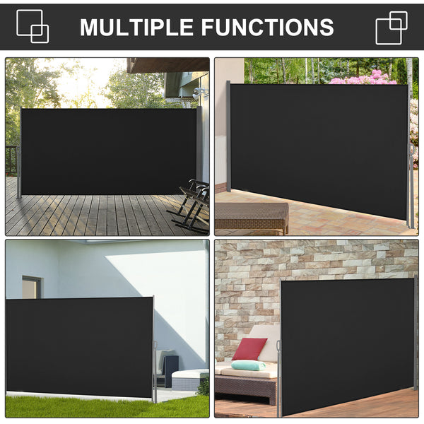 Retractable side awning, UV and wind resistant, black