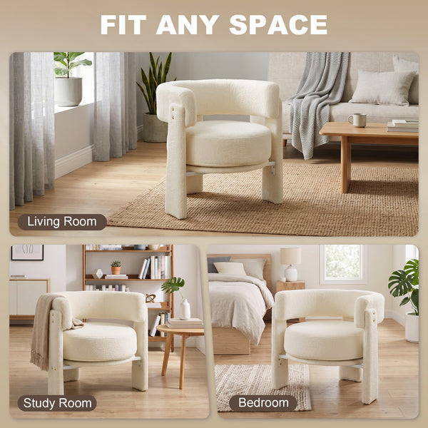 Sherpa armchair with lumbar cushion, cream white