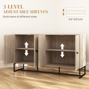 Sideboard with 2 adjustable shelves and steel base, bar cabinet for living room, oak