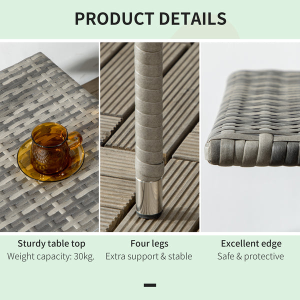 Patio coffee table in woven resin, heather grey